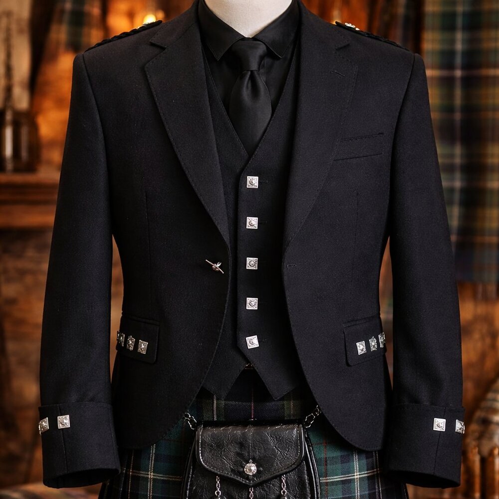 Men’s Traditional Scottish Argyle Jacket Vest Black Scottish outfit Size 42